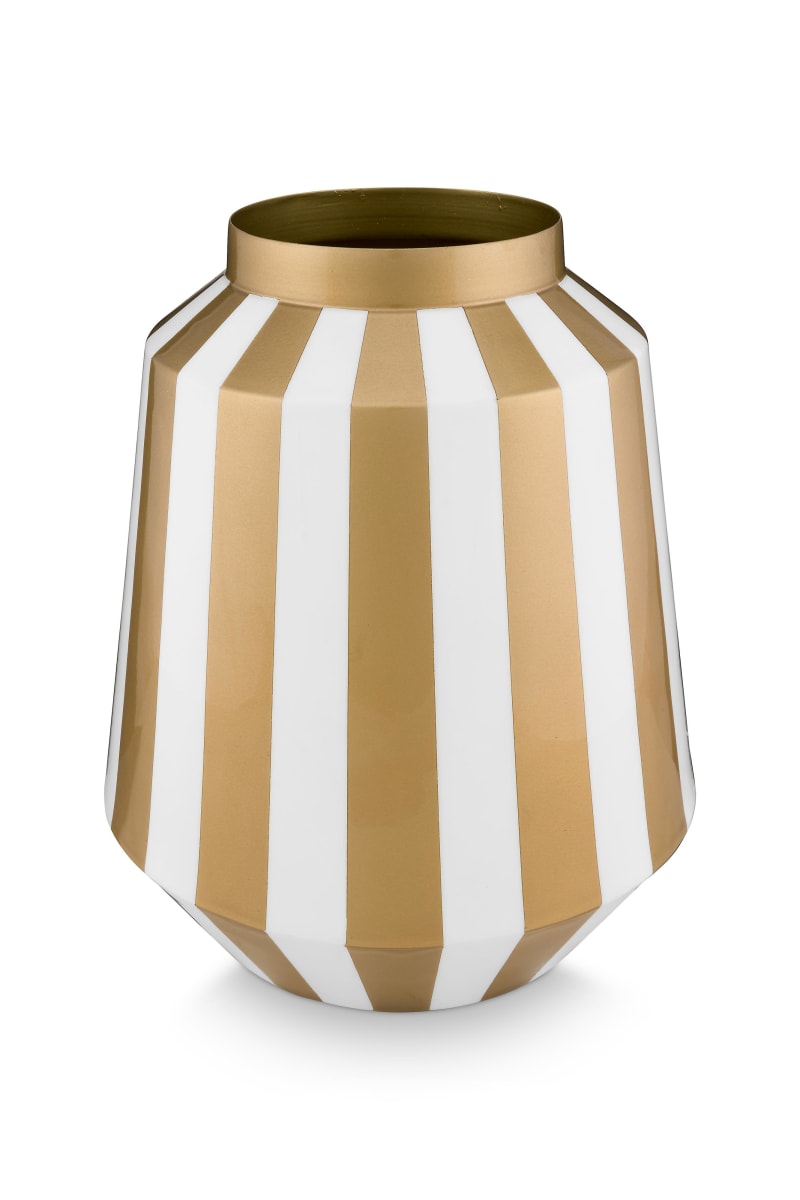 Produktbillede af Vase Metal Stripes White-Gold 24x29cm på tilbud i høj kvalitet