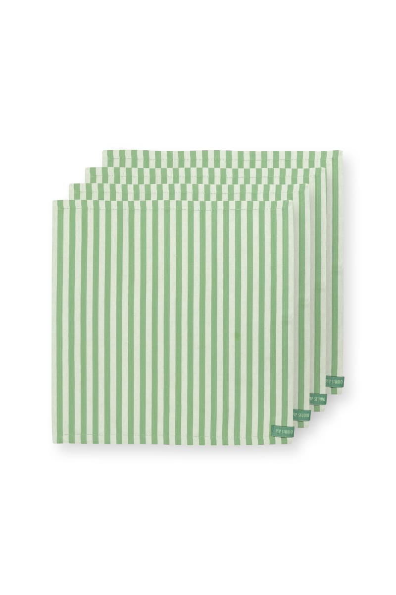 Produktbillede af Pip Studio Set/4 Napkins Stripes Light Green 40x40cm på tilbud i høj kvalitet