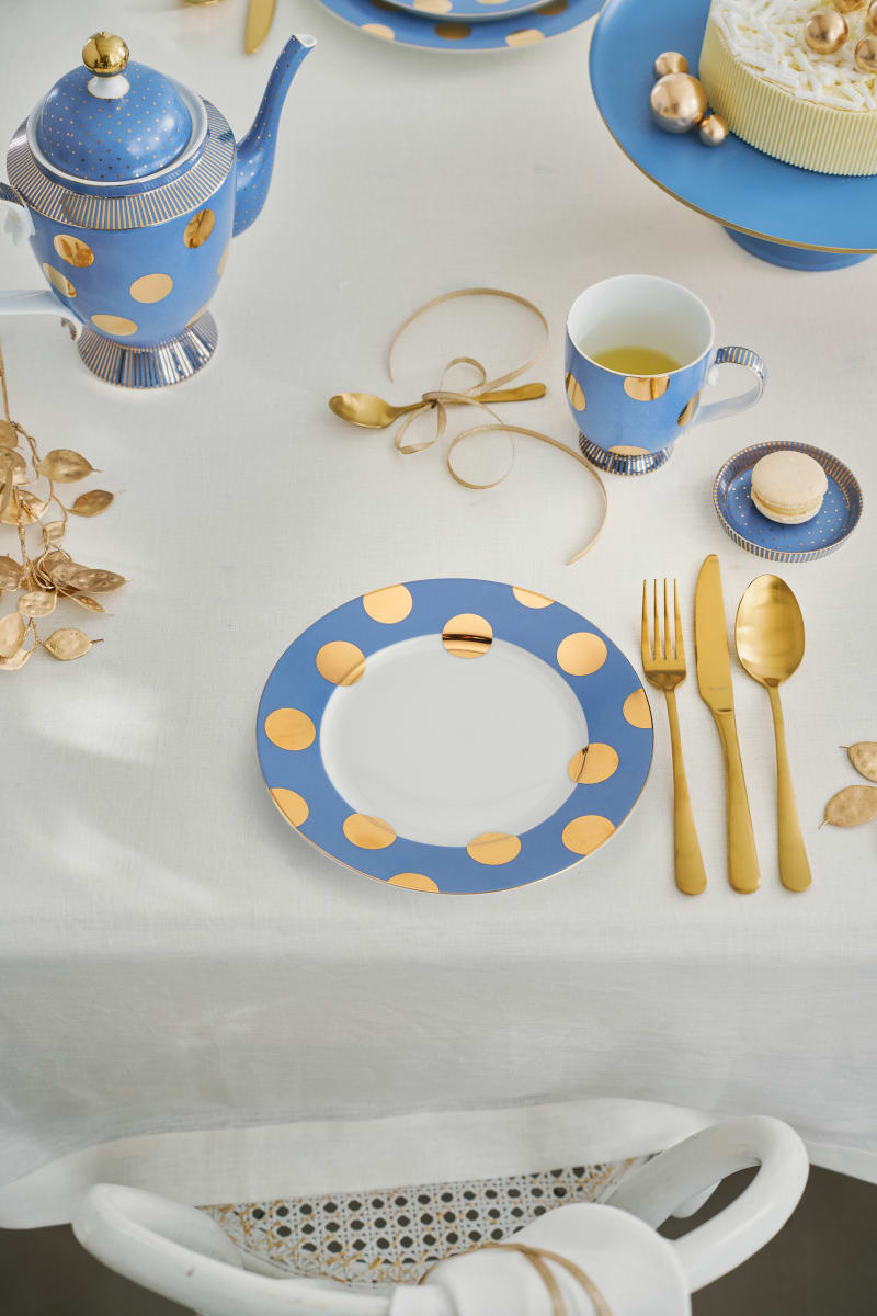 Produktbillede af Set/2 Plates Dot Delight Light Blue-Gold 23cm på tilbud i høj kvalitet