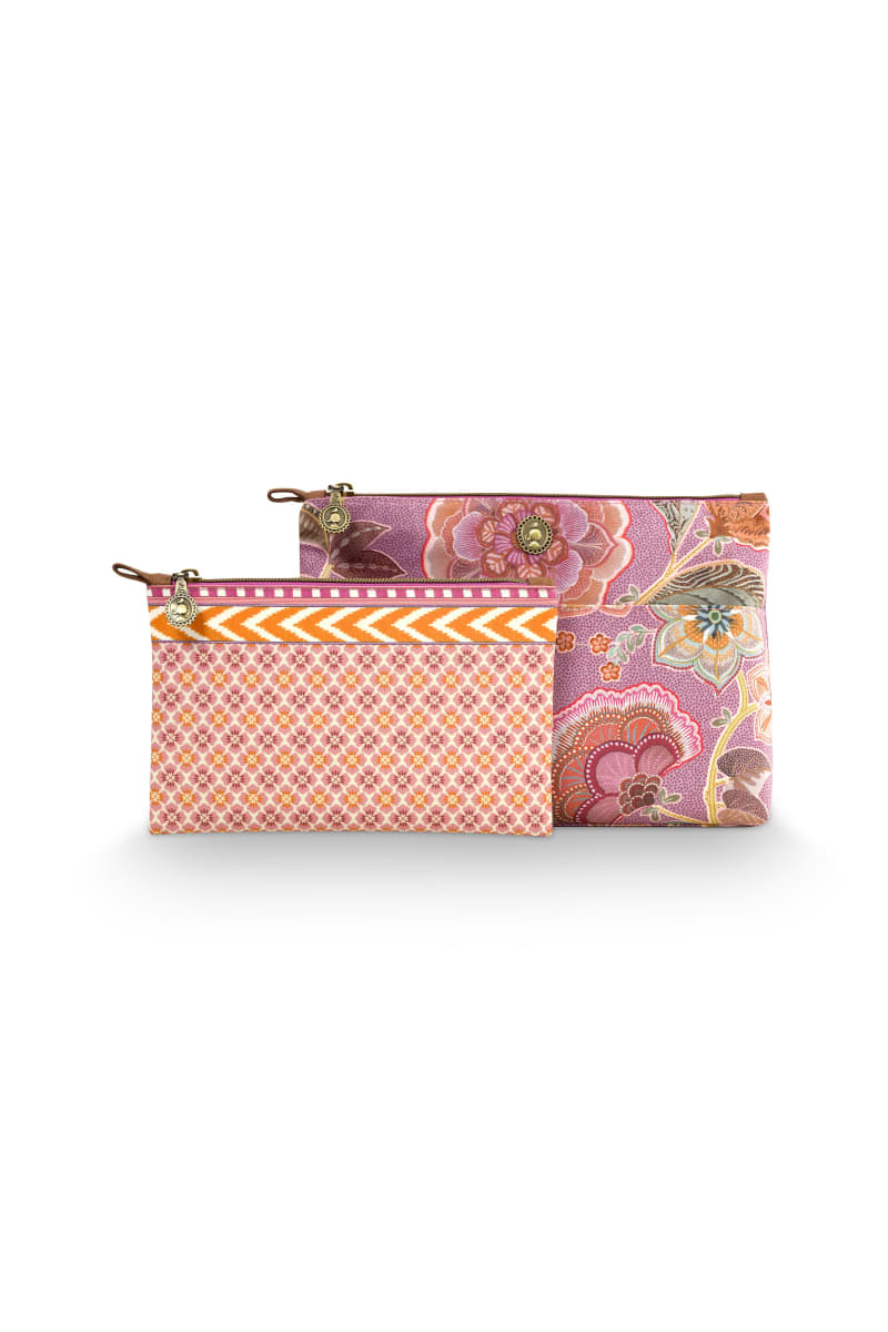 Produktbillede af Pip Studio Caryn Cosmetic Bags Combi Matata Lilac 26x7.5x18cm/22x1x13cm på tilbud i høj kvalitet