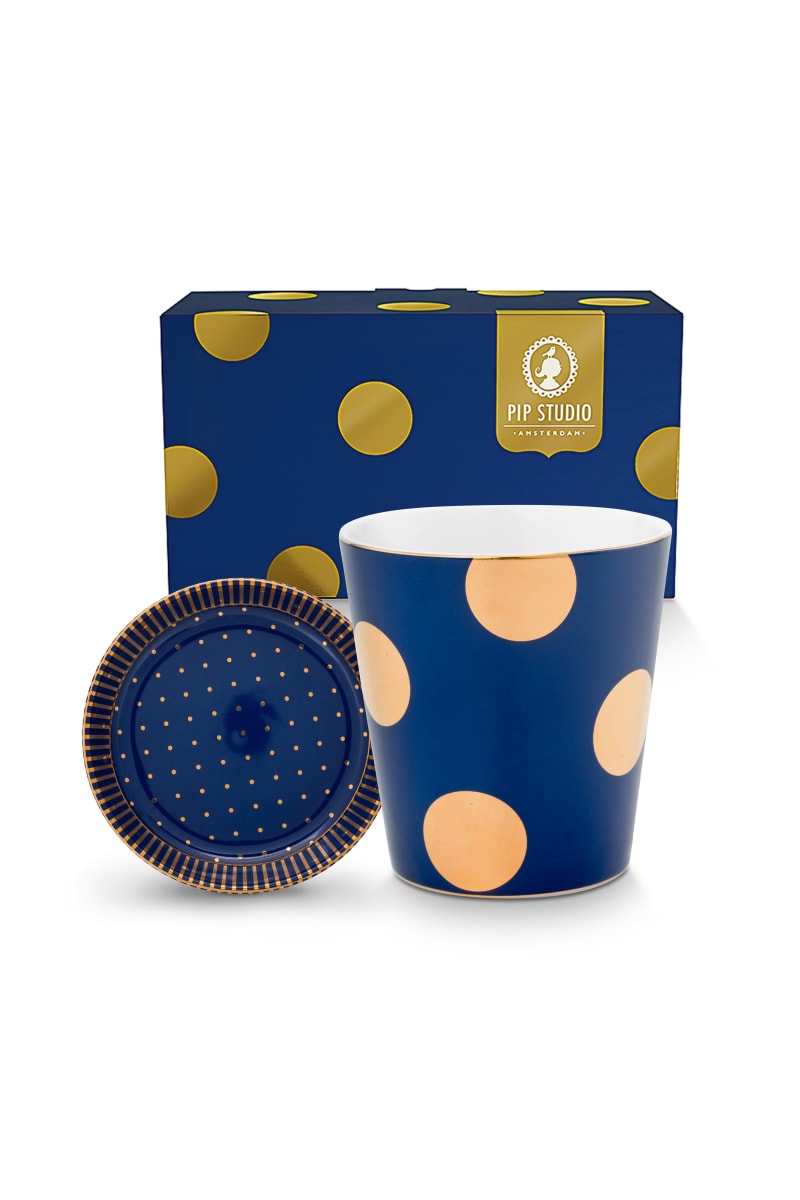 Produktbillede af Set/2 Mug Small without Ear & Tea Tips Dot Delight Navy-Gold på tilbud i høj kvalitet