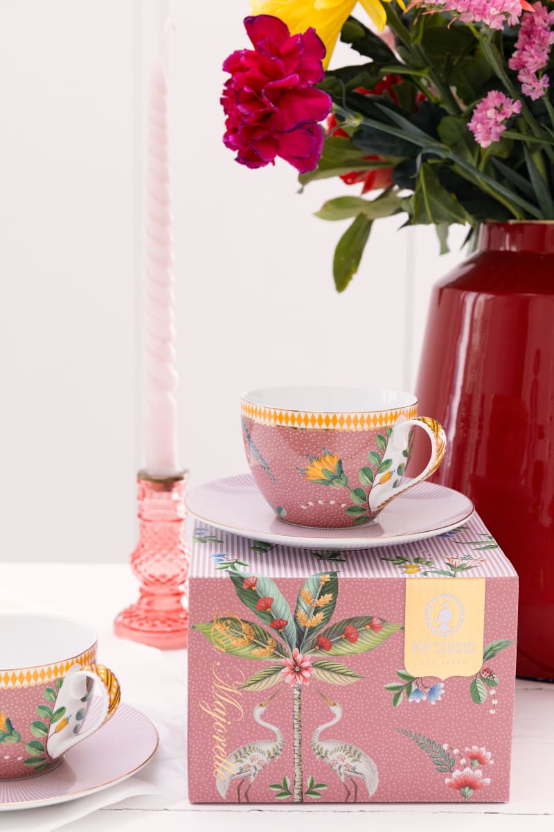 Produktbillede af Set/2 Cups & Saucers La Majorelle Pink 280ml på tilbud i høj kvalitet