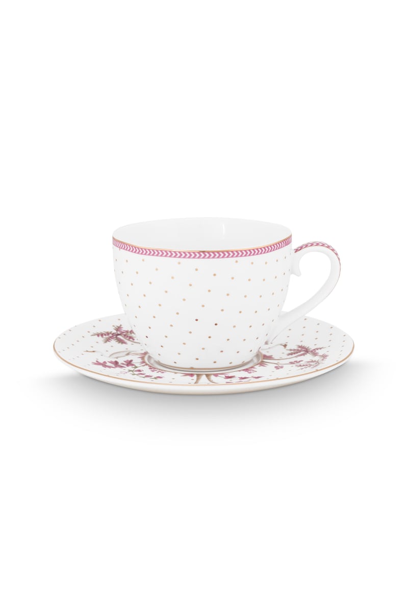 Produktbillede af Pip Studio Cup & Saucer Jolie Dots Gold Pink 280ml på tilbud i høj kvalitet