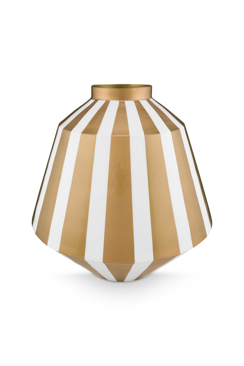 Produktbillede af Vase Metal Stripes White-Gold 35cm på tilbud i høj kvalitet
