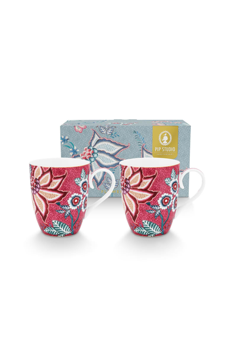Produktbillede af Set/2 Mugs Large Flower Festival Dark Pink 350ml på tilbud i høj kvalitet