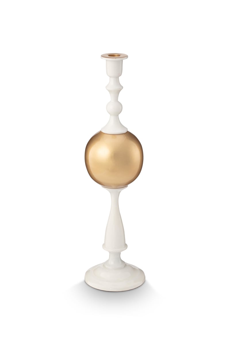 Produktbillede af Candle Holder Metal Sphere Large White-Gold 44cm på tilbud i høj kvalitet