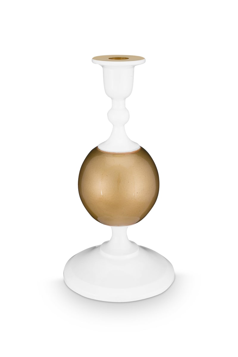 Produktbillede af Candle Holder Metal Sphere Small White-Gold 24cm på tilbud i høj kvalitet