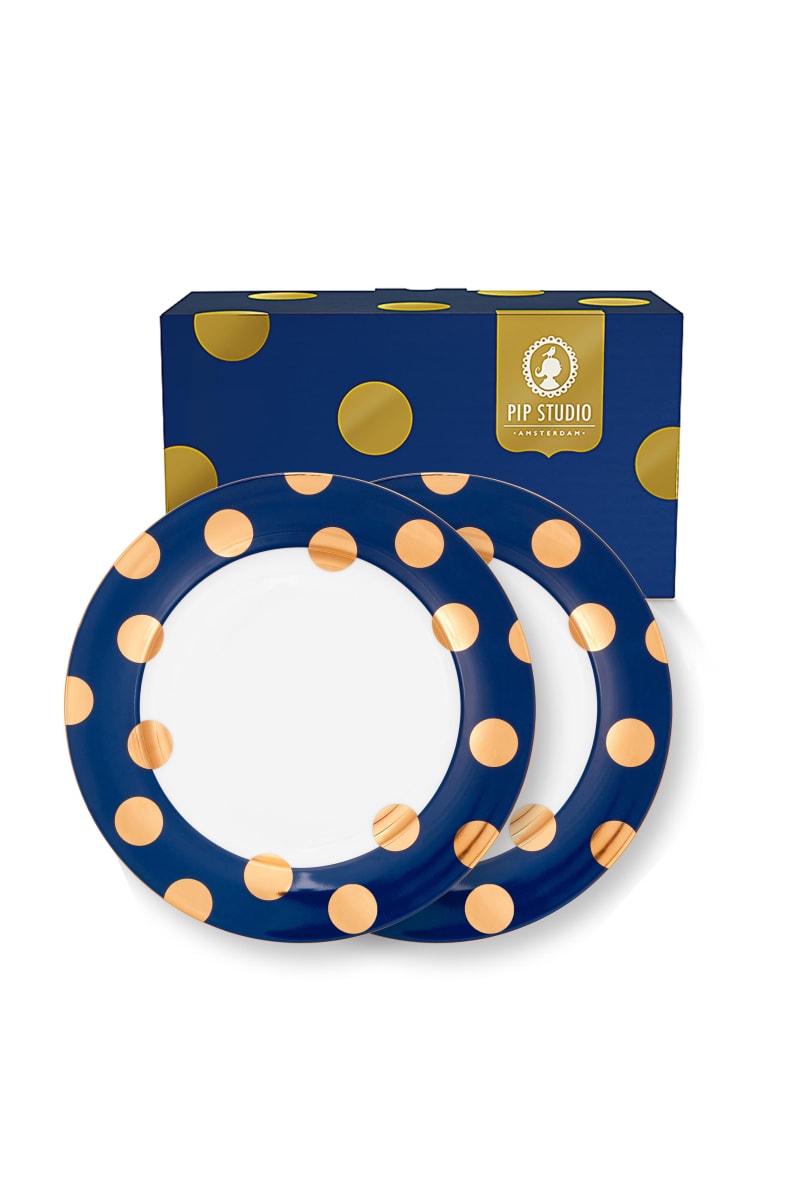 Produktbillede af Set/2 Plates Dot Delight Navy-Gold 23cm på tilbud i høj kvalitet