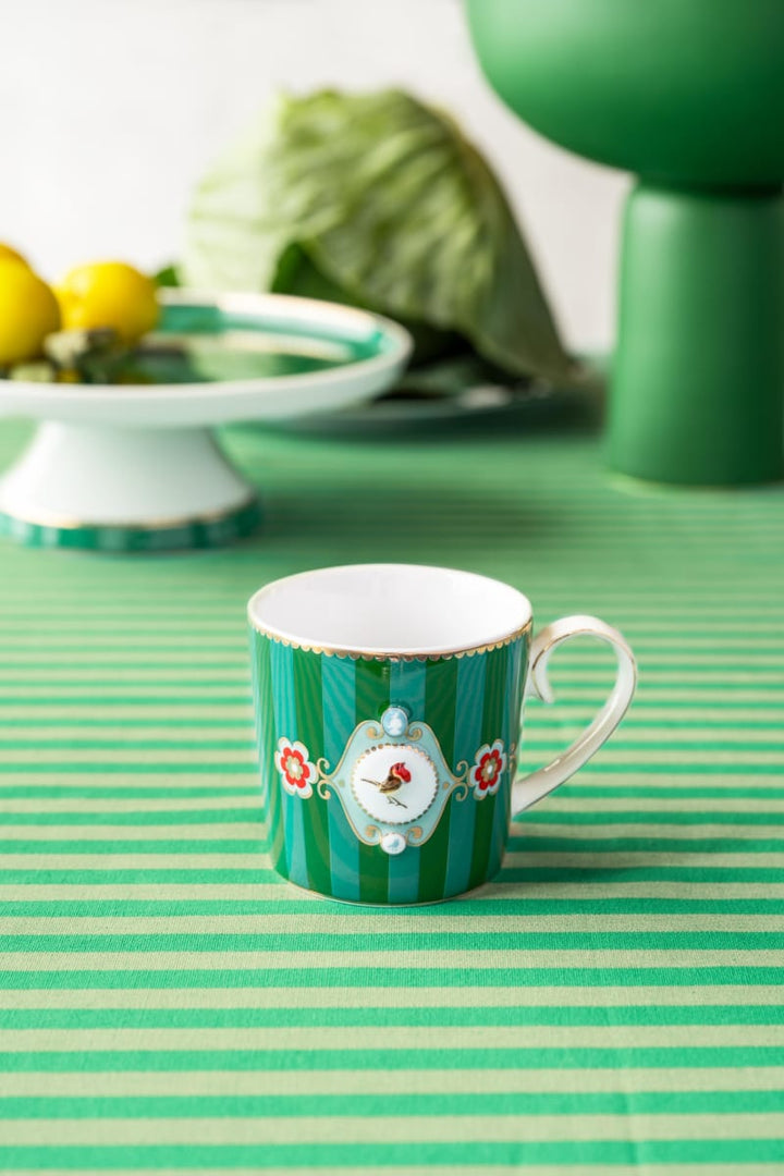 Mug Small Love Birds Medallion Stripes Emerald-Green 150ml