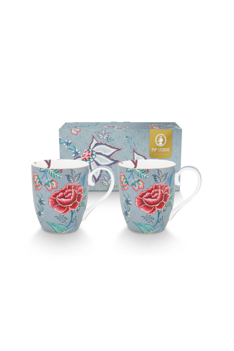 Produktbillede af Set/2 Mugs XL Flower Festival Light Blue 450ml på tilbud i høj kvalitet