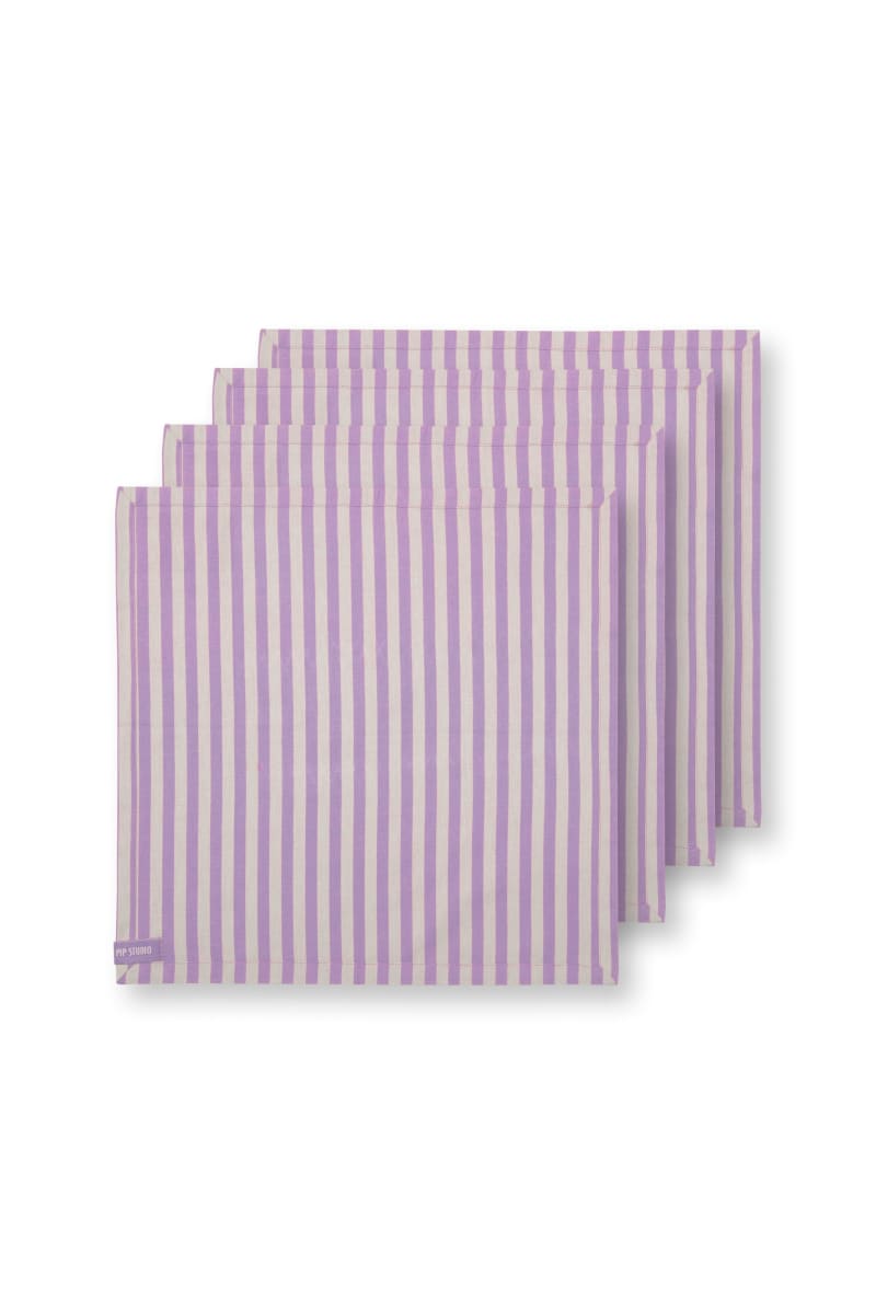 Produktbillede af Set/4 Napkins Stripes Lilac 40x40cm på tilbud i høj kvalitet