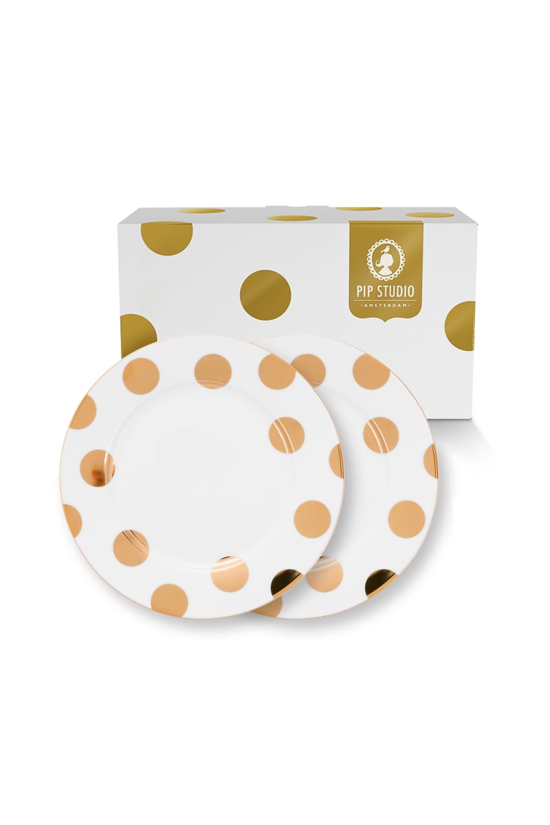 Produktbillede af Set/2 Plates Dot Delight White-Gold 26.5cm på tilbud i høj kvalitet