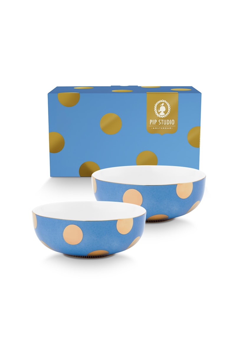 Produktbillede af Set/2 Bowls Dot Delight Light Blue-Gold 15cm på tilbud i høj kvalitet