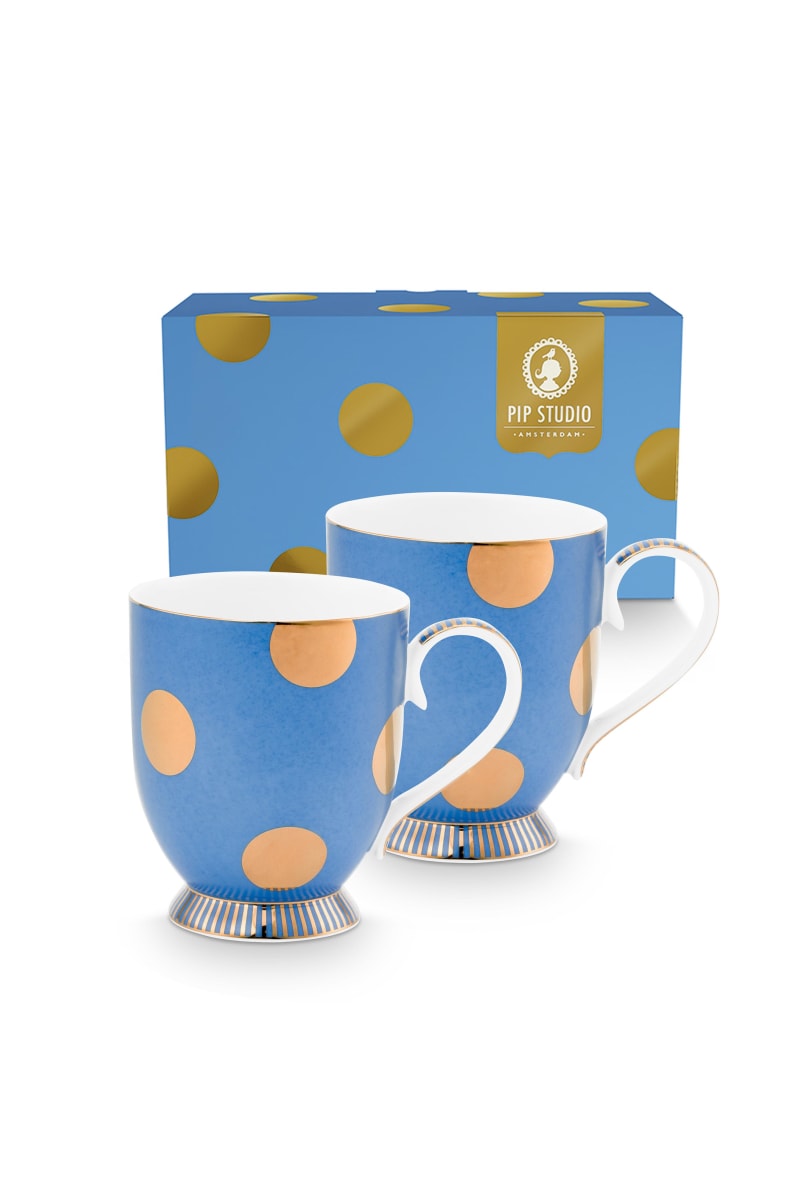 Produktbillede af Set/2 Mugs Large Dot Delight Light Blue-Gold på tilbud i høj kvalitet