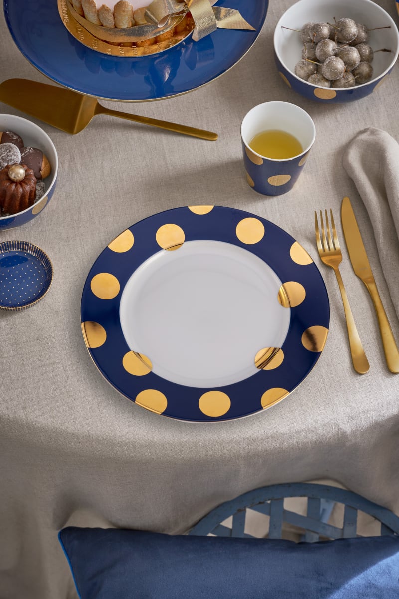 Produktbillede af Set/2 Plates Dot Delight Navy-Gold 21cm på tilbud i høj kvalitet