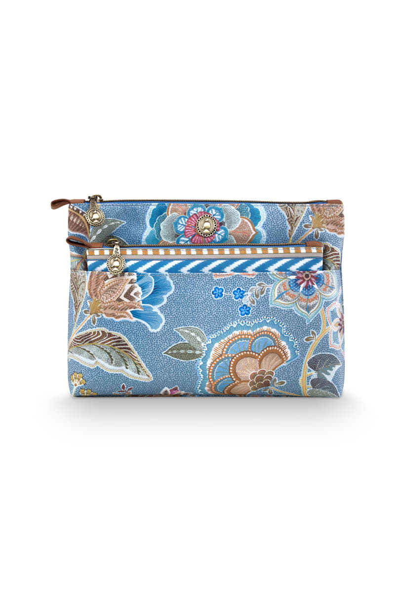 Produktbillede af Pip Studio Caryn Cosmetic Bags Combi Matata Blue 26x7.5x18cm/22x1x13cm på tilbud i høj kvalitet