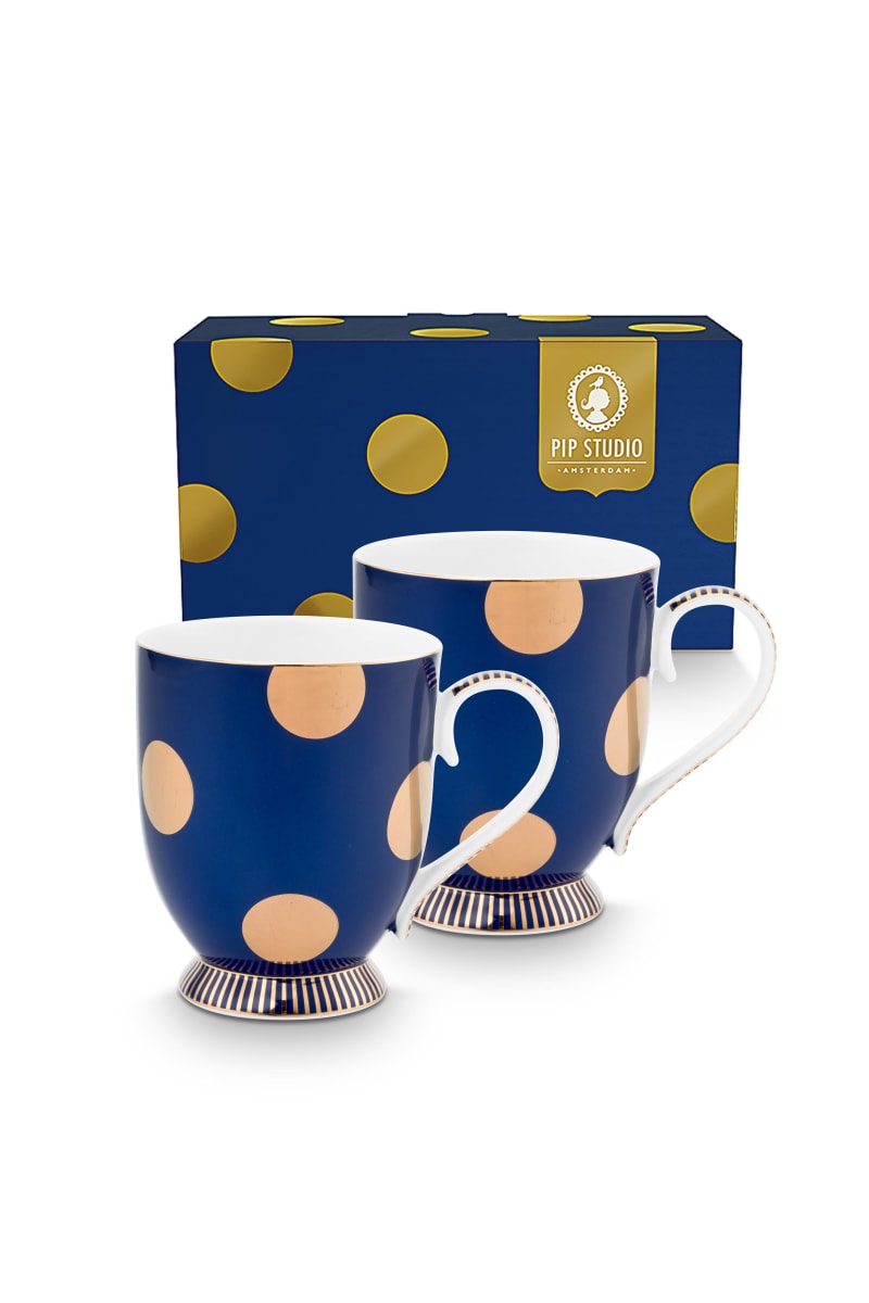 Produktbillede af Set/2 Mugs Large Dot Delight Navy-Gold på tilbud i høj kvalitet