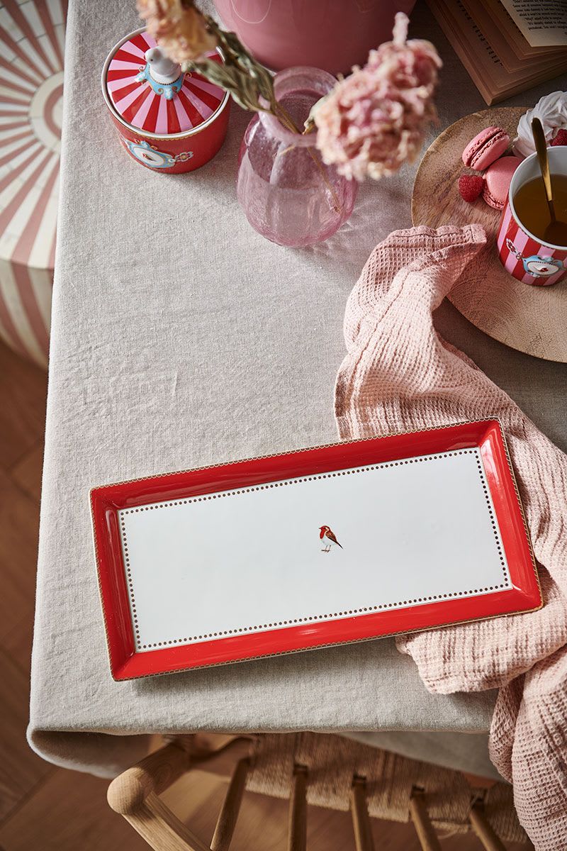 Produktbillede af Cake Tray Rectangular Love Birds Red-Pink 33.3x15.5cm på tilbud i høj kvalitet