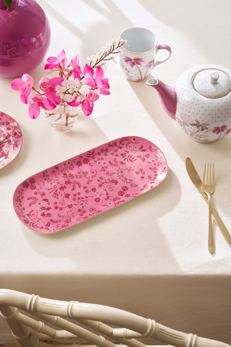 Produktbillede af Pip Studio Cake Tray Rectangular Jolie Flowers Pink 33.3x15.5cm på tilbud i høj kvalitet