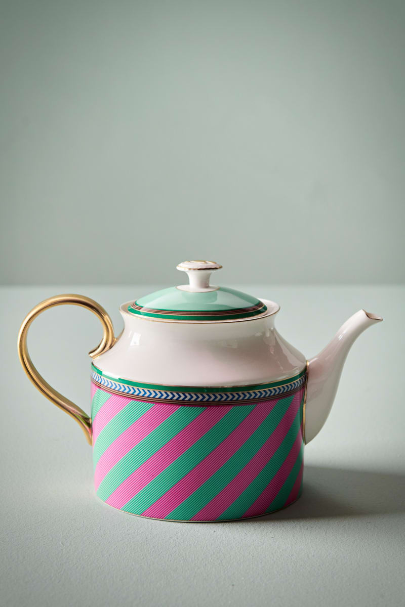 Produktbillede af TeaPot Large Chique Stripes Pink-Green 1.8ltr på tilbud i høj kvalitet