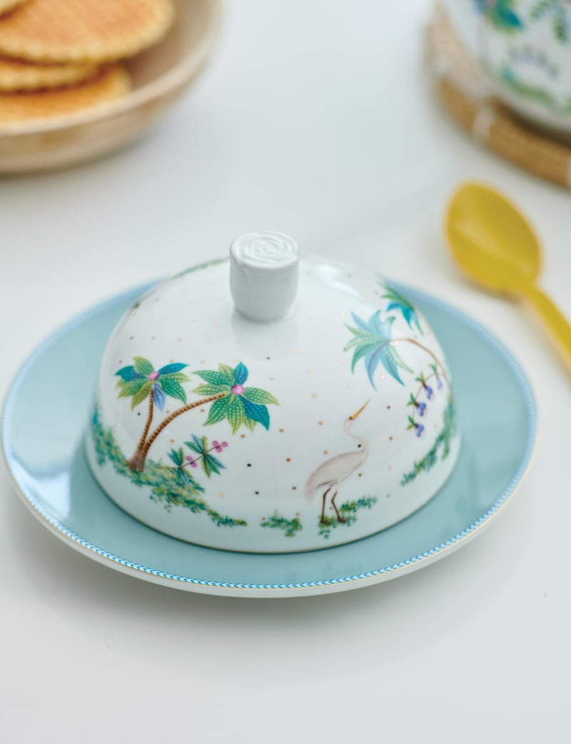 Produktbillede af Butter Dish Round Jolie Dots Gold 17x8cm på tilbud i høj kvalitet