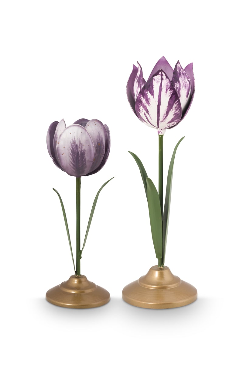 Produktbillede af Pip Studio Set/2 Tulip Candle Holders Metal Lilac på tilbud i høj kvalitet
