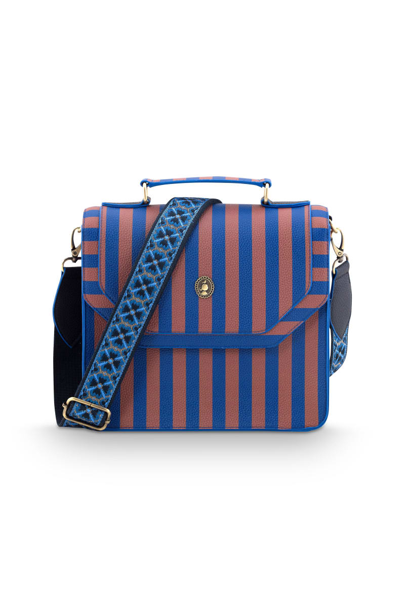 Produktbillede af Pip Studio Frances Cross Body Bag Medium Stripe Blue 25x9x21.5cm på tilbud i høj kvalitet