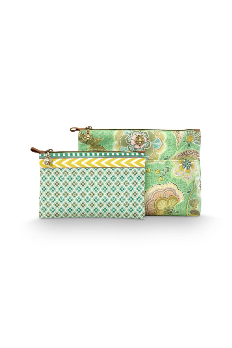 Produktbillede af Pip Studio Caryn Cosmetic Bags Combi Matata Green 26x7.5x18cm/22x1x13cm på tilbud i høj kvalitet