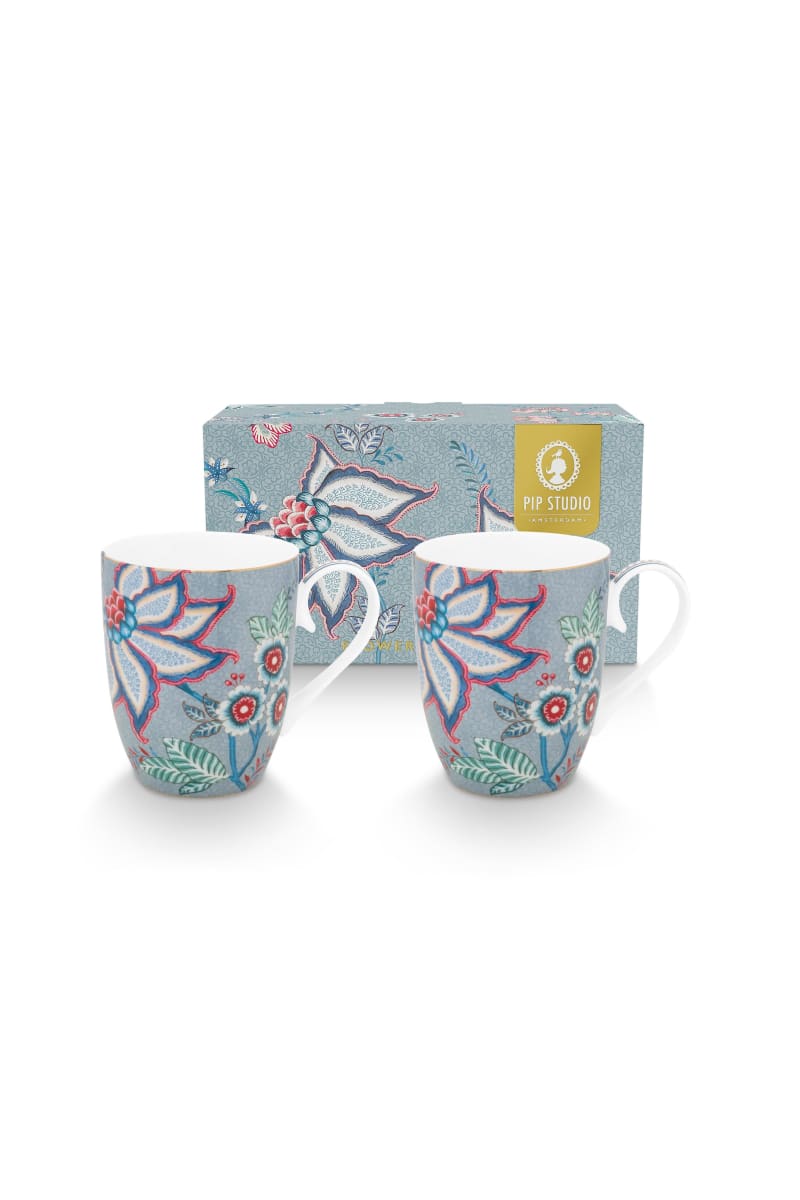 Produktbillede af Set/2 Mugs Large Flower Festival Light Blue 350ml på tilbud i høj kvalitet