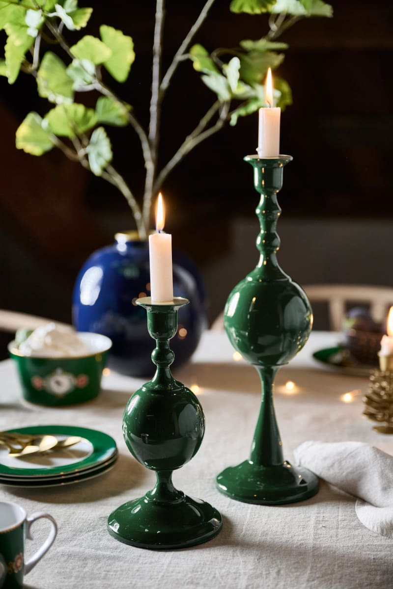 Produktbillede af Candle Holder Metal Sphere Small Green 24cm på tilbud i høj kvalitet