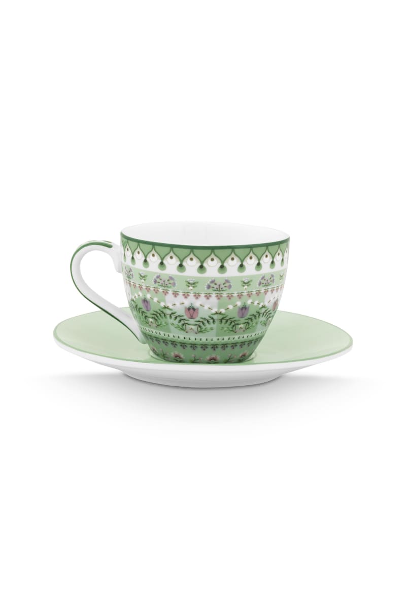 Produktbillede af Pip Studio Espresso Cup and Saucer Lily&Lotus Moon Delight Light Green 120ml på tilbud i høj kvalitet