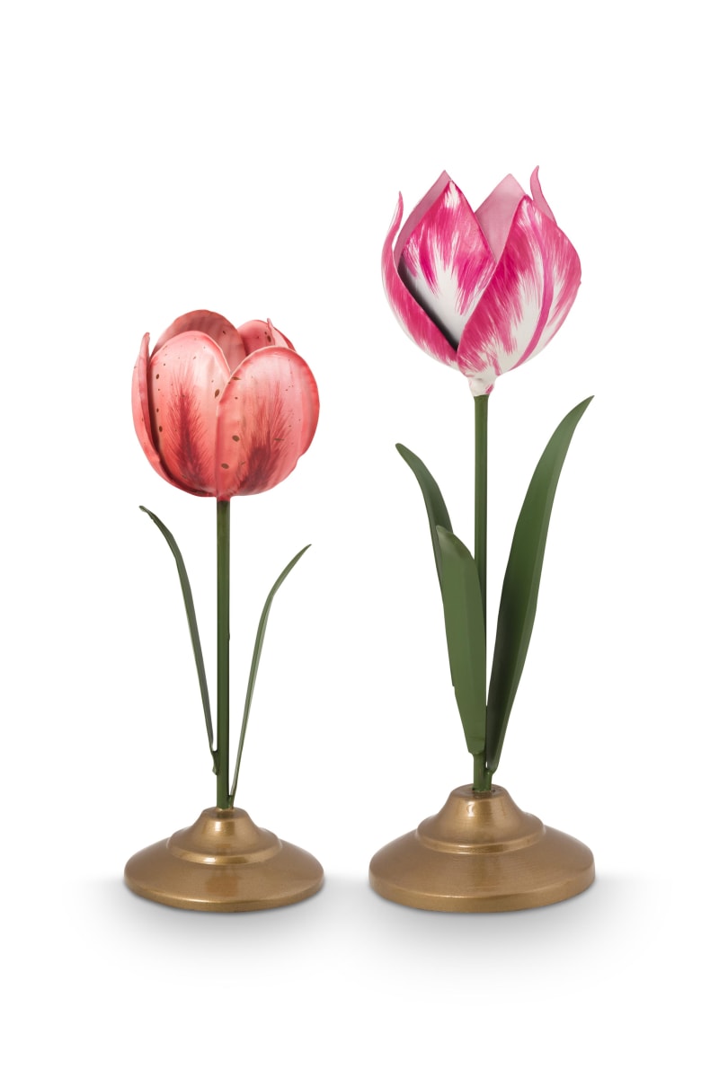 Produktbillede af Pip Studio Set/2 Tulip Candle Holders Metal Pink på tilbud i høj kvalitet