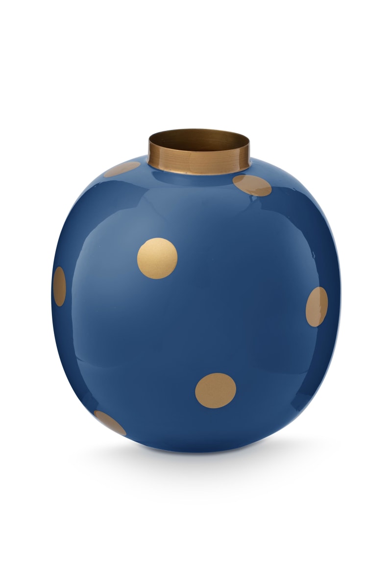 Produktbillede af Vase Metal Dots Navy-Gold 23cm på tilbud i høj kvalitet