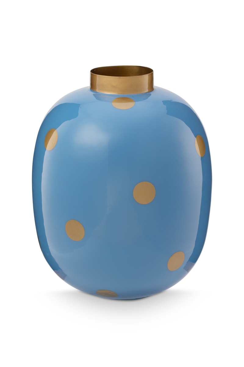 Produktbillede af Vase Metal Dots Light Blue-Gold 32cm på tilbud i høj kvalitet