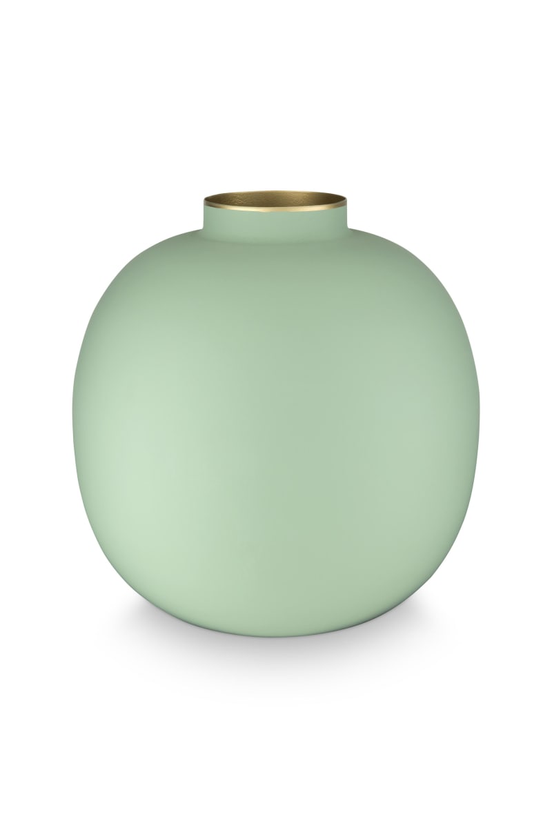 Produktbillede af Pip Studio Vase Metal Matt Bright Green 23cm på tilbud i høj kvalitet