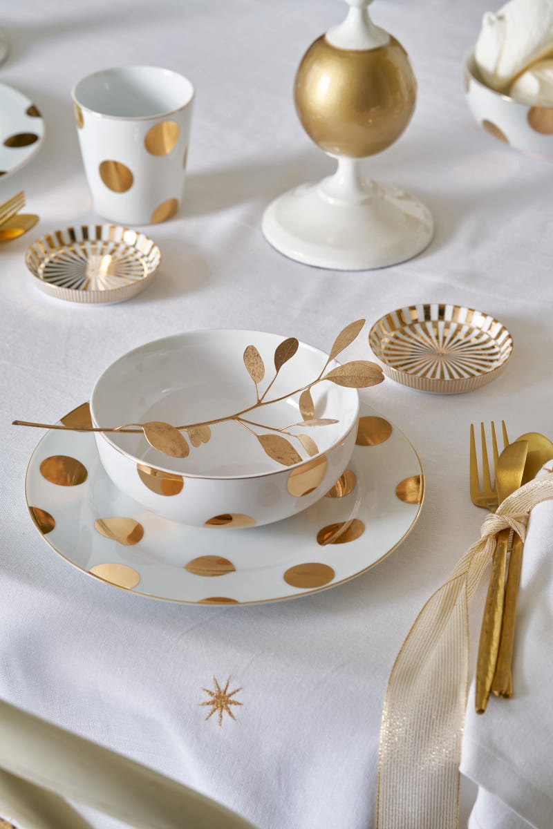Produktbillede af Set/2 Bowls Dot delight White- Gold 20 cm på tilbud i høj kvalitet