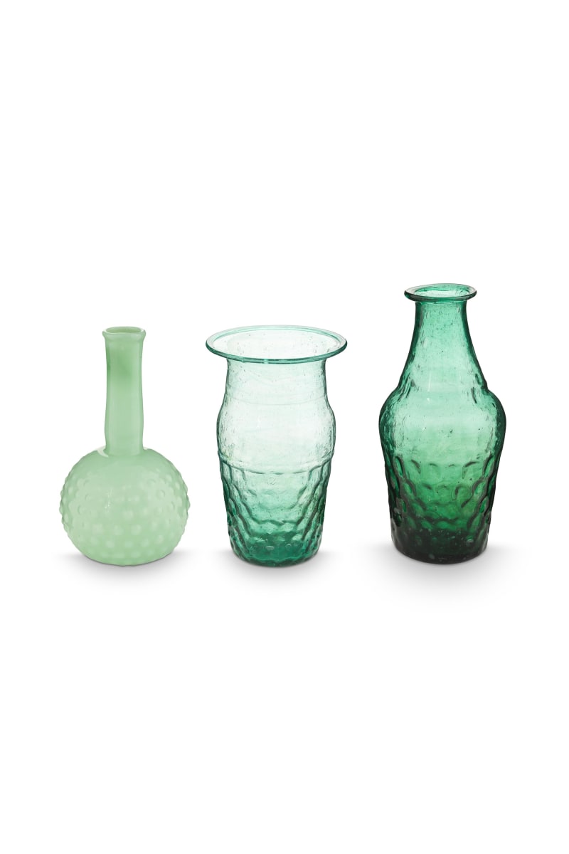 Produktbillede af Pip Studio Set/3 Small Vases Glass Blue-Green på tilbud i høj kvalitet