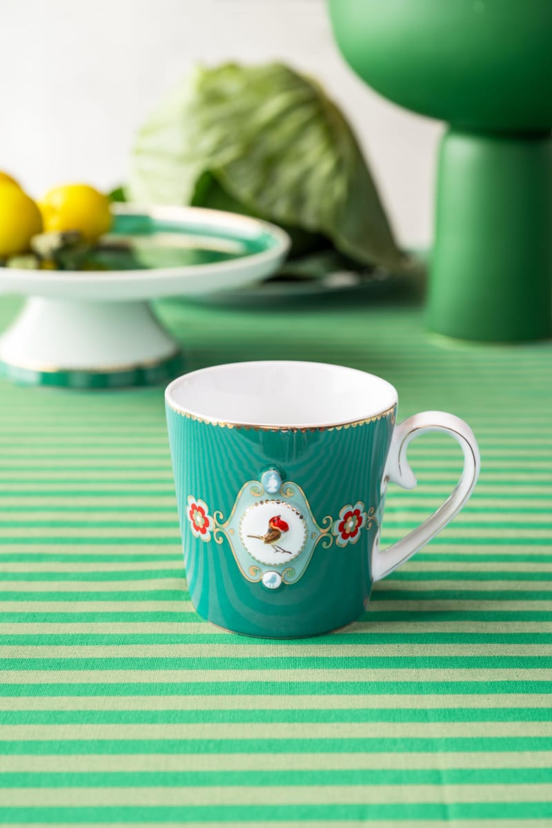 Produktbillede af Mug Large Love Birds Medallion Emerald 250ml på tilbud i høj kvalitet