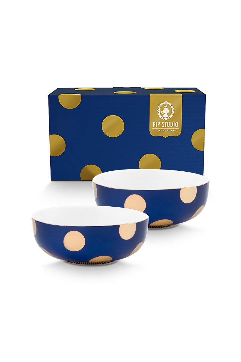 Produktbillede af Set/2 Bowls Dot Delight Navy-Gold 15cm på tilbud i høj kvalitet