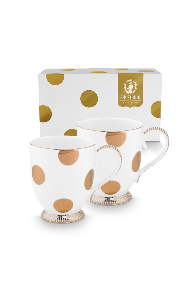 Produktbillede af Set/2 Mugs Large Dot Delight White-Gold på tilbud i høj kvalitet