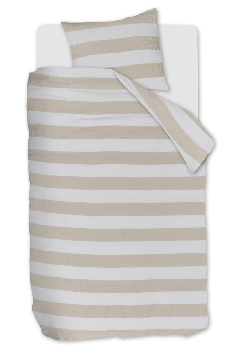 Produktbillede af Riviera Maison Duvet Cover Striped Sand 140x220/60x63 cm på tilbud i høj kvalitet