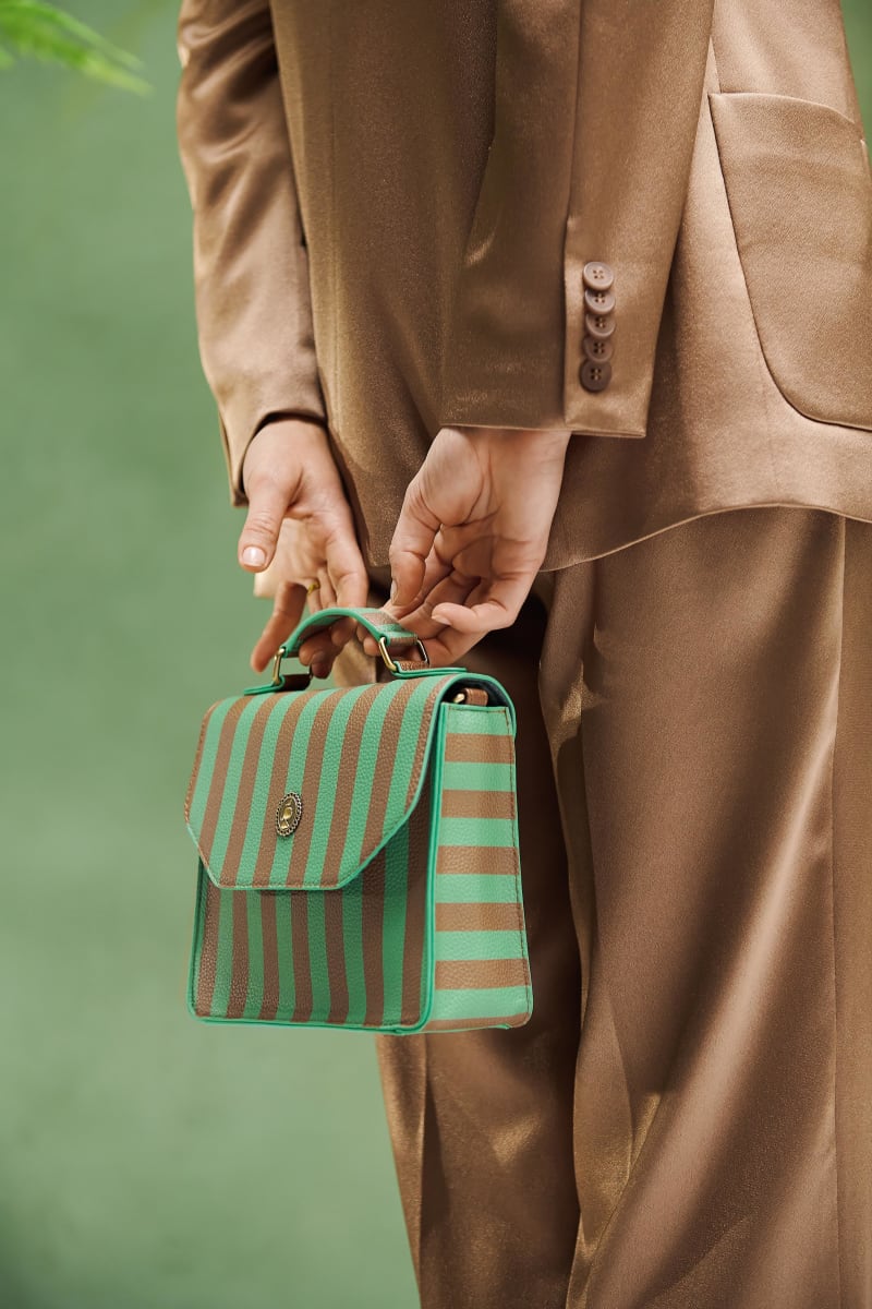 Produktbillede af Pip Studio Frances Cross Body Bag Small Stripe Green 19x7x17.5cm på tilbud i høj kvalitet