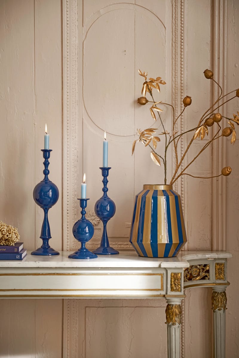 Produktbillede af Candle Holder Metal Sphere Large Navy 44cm på tilbud i høj kvalitet