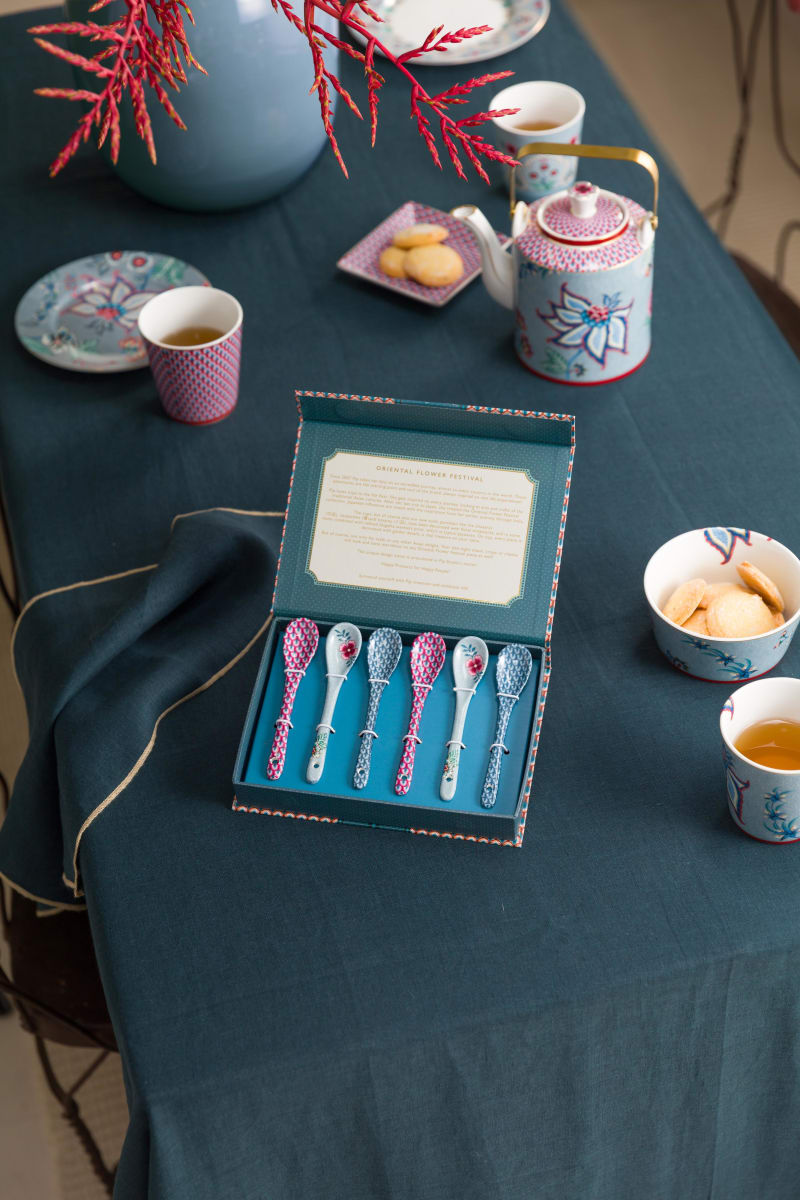 Produktbillede af Giftset Teaspoons Oriental Flower Festival Blue 13cm på tilbud i høj kvalitet