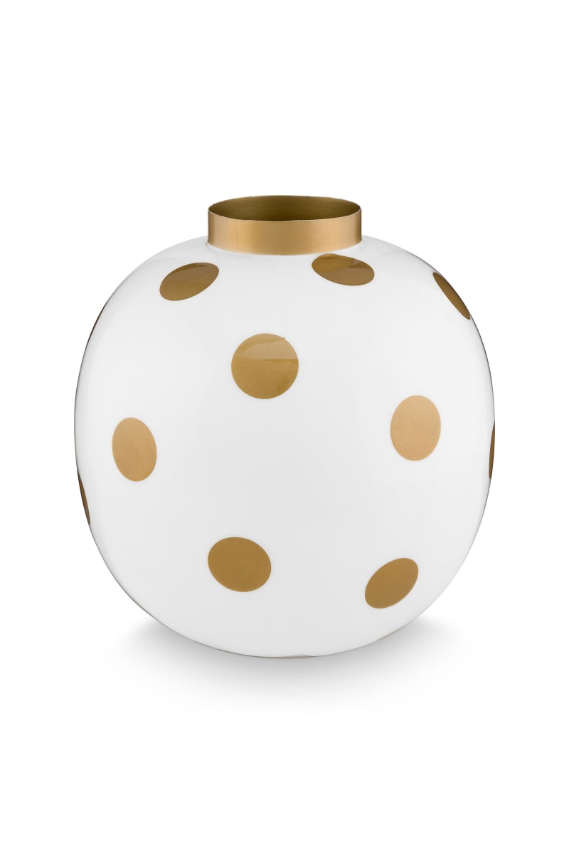 Produktbillede af Vase Metal Dots White-Gold 23cm på tilbud i høj kvalitet