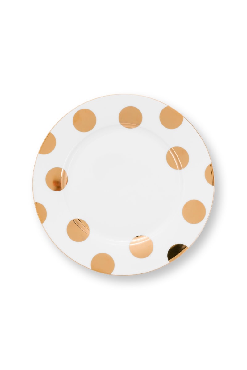 Produktbillede af Set/2 Plates Dot Delight White-Gold 21cm på tilbud i høj kvalitet