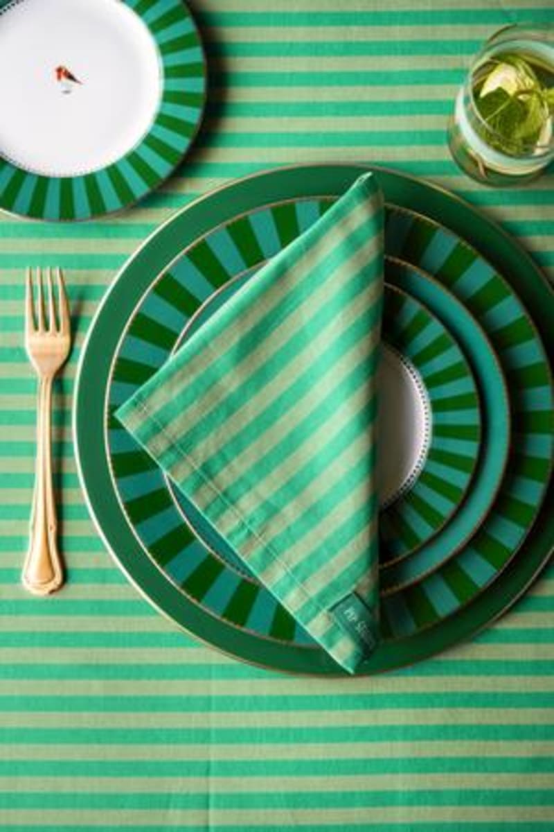 Produktbillede af Set/4 Napkins Stripes Green 40x40cm på tilbud i høj kvalitet
