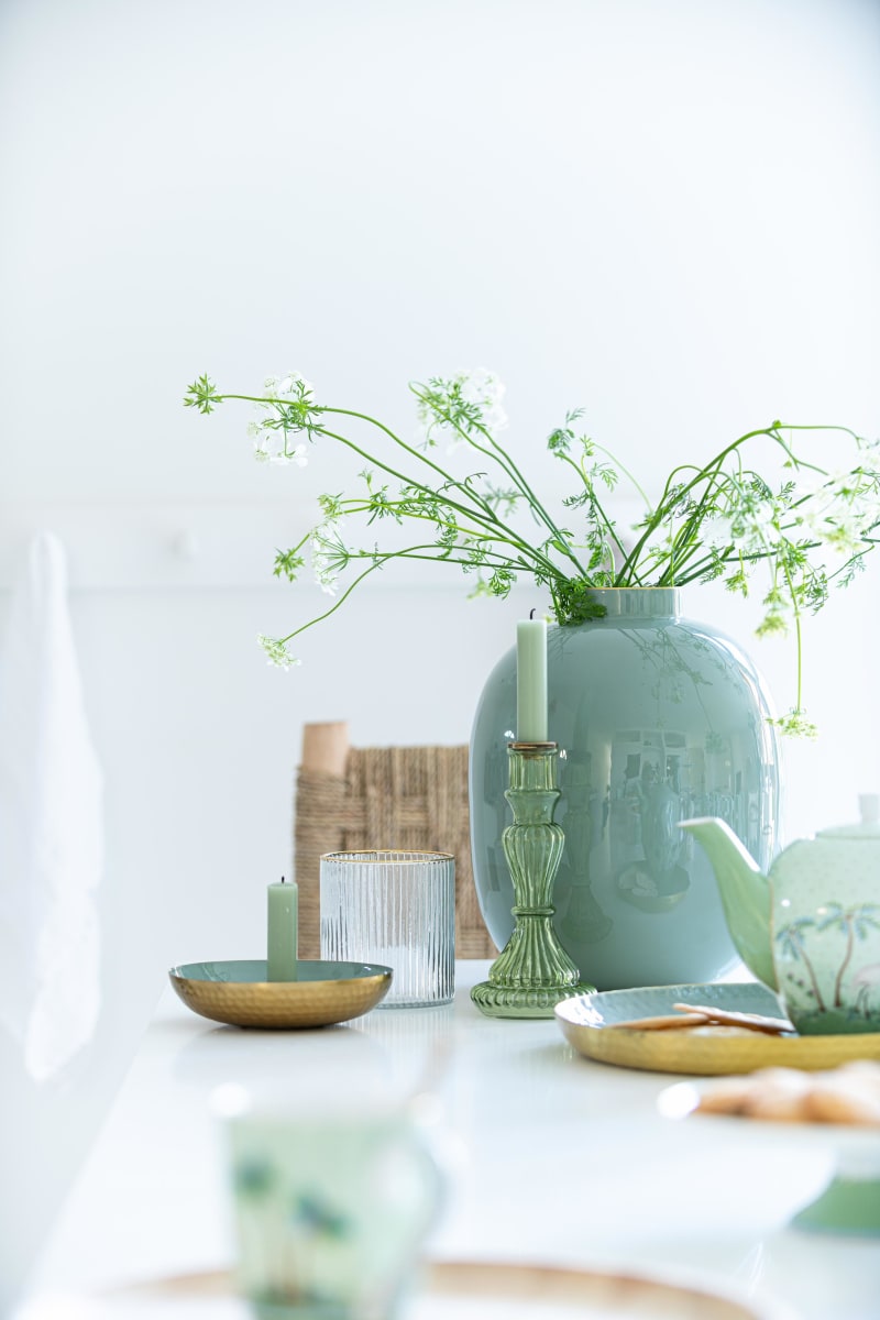 Produktbillede af Vase Metal Green 32cm på tilbud i høj kvalitet