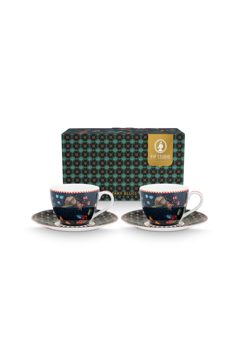 Produktbillede af Set/2 Espresso Cups and Saucers Berry Blues 120ml på tilbud i høj kvalitet