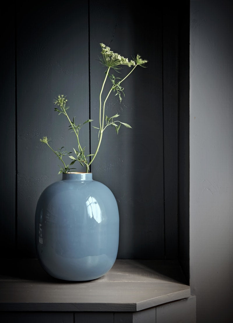 Produktbillede af Vase Metal Blue 32cm på tilbud i høj kvalitet